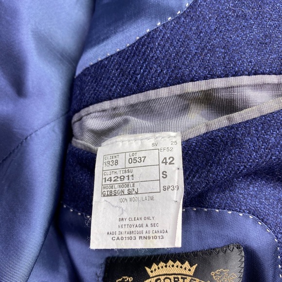 Gene Hiller Loro Piana Canada Wool Blazer Men Sz 42S Blue Herringbone Sport Coat - Picture 13 of 14